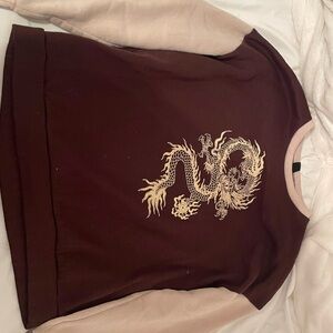 SHEIN Burgundy and Beige Dragon Sweatshirt